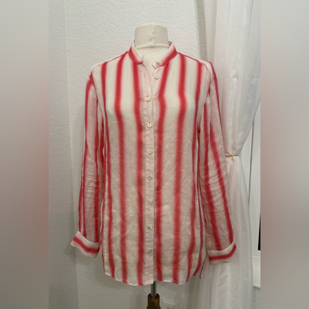 NEW Worth New York Silk And Linen Lightweight Button Down Striped Blouse Size S
